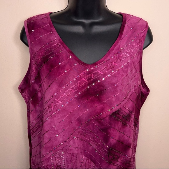 Large Fuchsia Pink Sequin Sleeveless Top Dressbarn Vneck Y2K Style Stretch - Picture 9 of 13